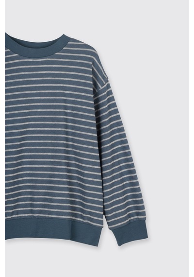 Panço Erkek Çocuk Çizgi Desenli Petrol Sweatshirt Mavi