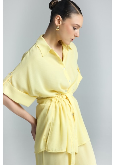 Beli Bağlamalı Kimono Gömlek - Sarı-137293
