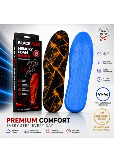 Perfect Fit Ark Destekli Siyah Gold Volt Erkek Memory Foam Darbe Emici Hafızalı İç Tabanlık 41-46 Numaraya Göre Kolay Kesilebilir