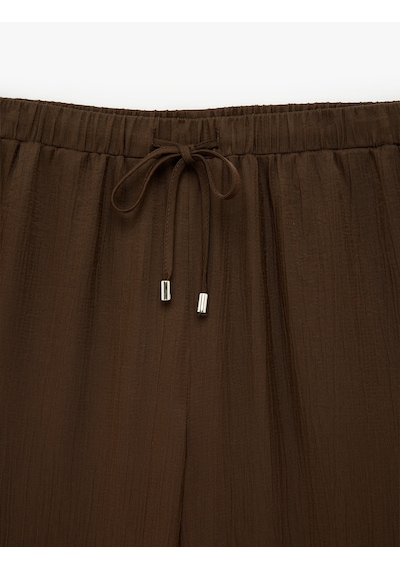 Koton Beli Lastikli Bağlamalı Geniş Paça Pantolon Kahverengi 6sak40240pw Kahve