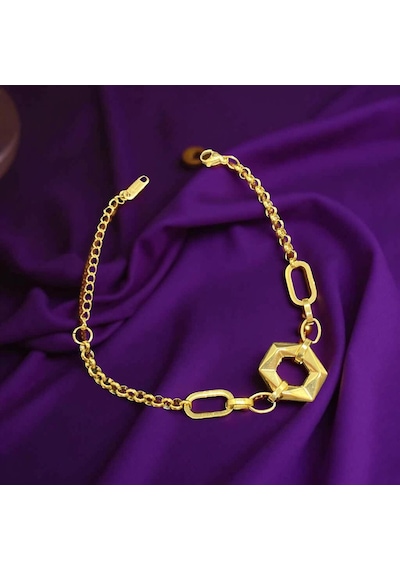 9082277434949 - Geometrik Tasarım 316l Altın Renk Modern Çelik Bileklik Özgün Şıklığın Simgesi Gold