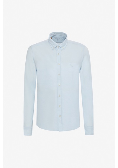 AC&Co / Altınyıldız Classics Erkek Mavı 360 Her Yöne Esneyen Pamuklu Slim Fit Dar Kesim Düğmeli Yaka Örme Gömlek Mavı