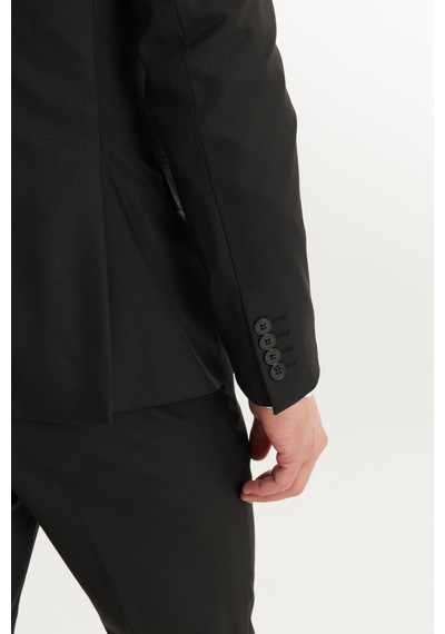 AC&Co / Altınyıldız Classics Erkek Sıyah Slim Fit Dar Kesim Kırlangıç Yaka Kapak Cepli Yelekli Takım Elbise Siyah