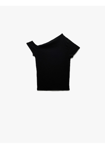 Koton Bürümcük Kumaş Kısa Kollu Asimetrik Tek Omuz Bluz Siyah 5sak10451ek