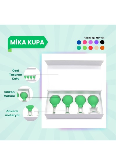 Silikon Vakumlu Mika Yüz Masaj Kupası 4'lü Set Açık Yeşil Çok Renkli