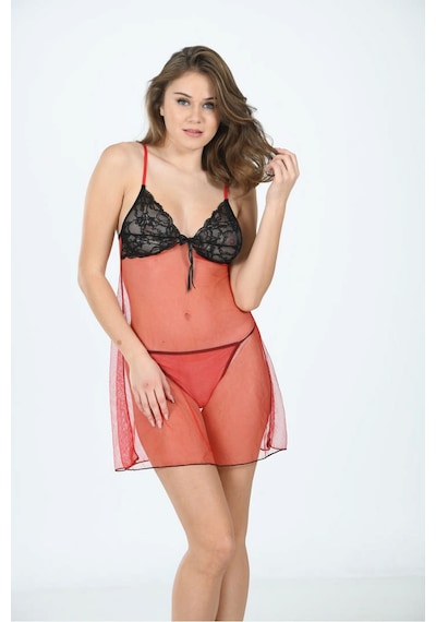 Sistina Kırmızı - 446 - Tül Gecelik - 650 - - Csmo-tex - Beden L/xl