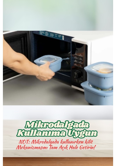 6'lı Mikrodalga Ve Difriz Kullanımına Uygun Vakumlu Sızdırmaz Saklama Kabı Seti 2x 600-1100-1800 Ml Mavi