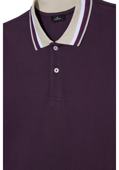 Erkek Slim Fit Dar Kesim %100 Pamuk Eflatun Polo Yaka Tişört-50177 Eflatun
