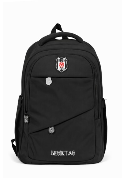 Beşiktaş Lisanslı 3 Bölmeli Siyah Paraşüt Kumaş Sırt Çantası - Laptop Bölmeli Okul Çantası