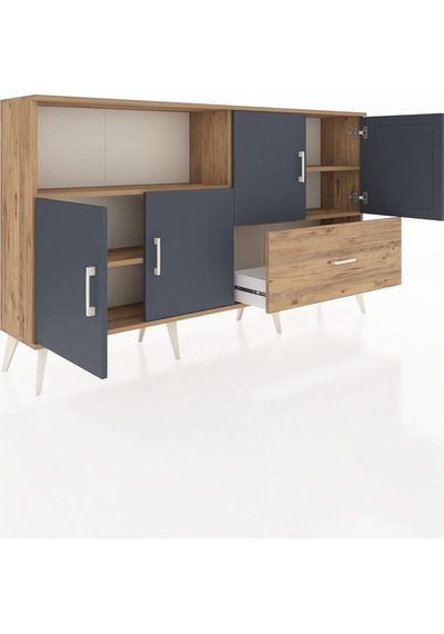 Arges Konsol 4 Raflı Tek Çekmeceli 4 Kapaklı 176x30x99 Çam-antras Çam-antrasit/çam Arges Konsol 4 Raflı Tek Çekmeceli 4 Kapaklı 176x30x99 Çam-antras Çam-antrasit/çam