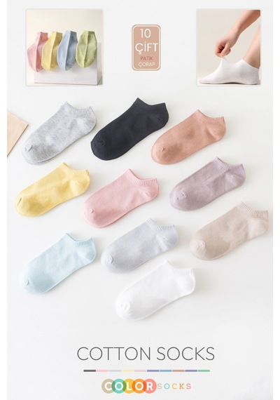 10 Çift Cotton Kadın Patik Çoraplar Seti Extra Soft KARIŞIK