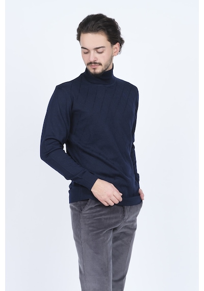 Woolen World Erkek Desenli Tam Balıkçı Triko Yün Kazak 5596984 La Lacivert
