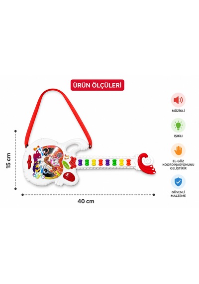 Mini Müzikli Oyuncak Gitar Kırmızı Beyaz