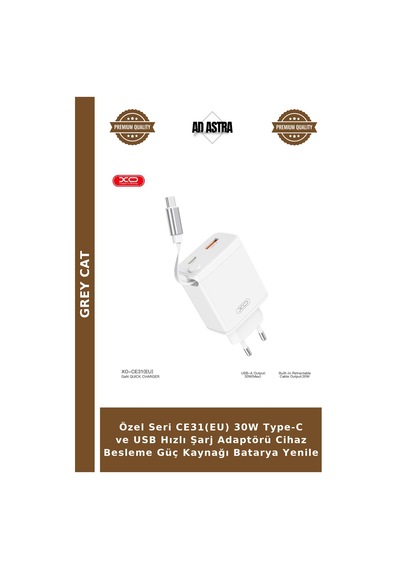 Özel Seri Ce31 Eu 30w Type-c Ve Usb Hızlı Şarj Adaptörü Cihaz Besleme Güç Kaynağı Batarya Yenile
