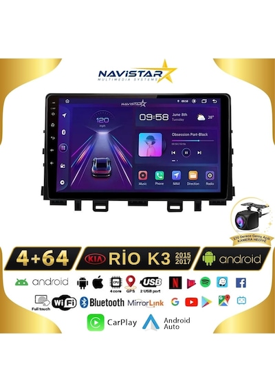 Kia Rio K3 2015-2017 Model 4+64 Gb Android 13 Kablosuz Carplay N