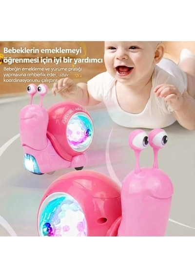 Hareketli Işıklı Müzikli Salyangoz Oyuncak - Bebek Emekleme Yardımcısı Eğitici Yürüyen Salyangoz Hayvanlar
