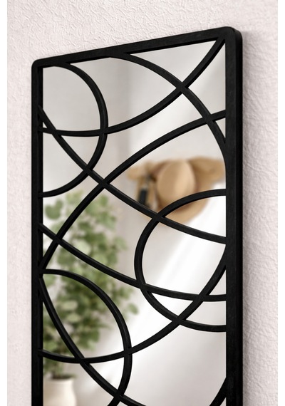 Ayna Pleksi Duvar Dekoru Siyah Keçe Detaylı Modern Minimal Aynalı Tablo Gümüş Gümüş