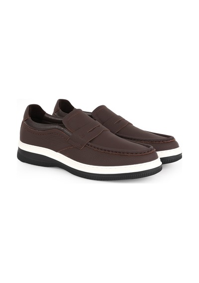 Lbr Erkek Casual Ayakkabı H1066 Siyah Beyaz Taban Hakiki Deri Hafif Eva Taban Rahat Günlük Penny Loafer Kahve-beyaz