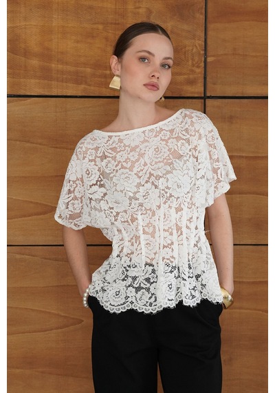 Verymoda Beli Gipeli Brode Bluz D2966 Krem