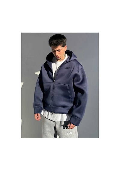 Zaee Oversize Scuba Zipp Hoodie Kobalt Mavi