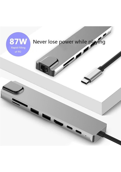 8 In 1 Type-C Hub 87W Pd Hdmi Ethernet Typec Çoklayıcı Dönüştürüc