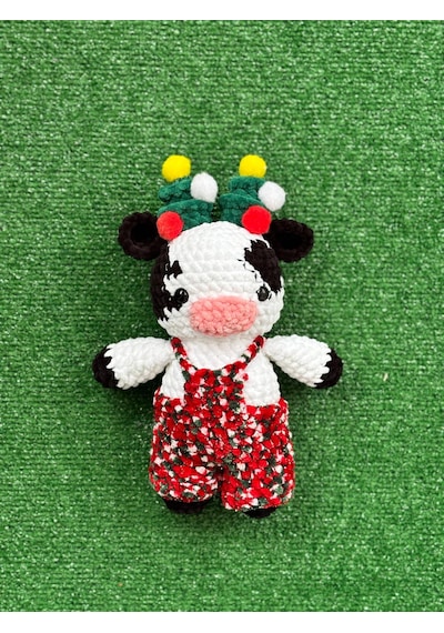 İnek Organik Amigurumi Örgü Oyuncak Çok Renkli