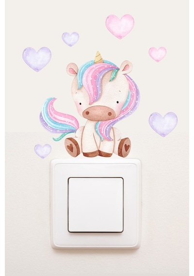 Priz Pastel Unicorn Ve Kalpler Dekoratif Priz Sticker