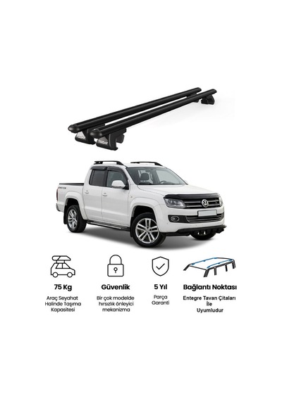 Venüs Volkswagen Amarok 2010-2016 Uyumlu Siyah Ara Atkı Port Bagaj Tavan Barı