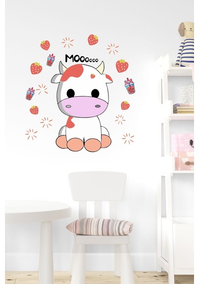 MSticker Sevimli İnek Ve Çilekler Çocuk Bebek Odası Sticker