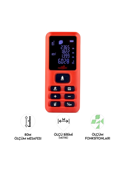 Dawreek Mesafe Ölçer E40 Red 80 Metre Dijital El Tipi Mesafe Ölçüm Cihazı