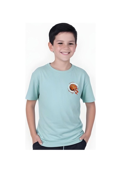 Panios Kids Basketball Baskılı Erkek Çocuk Kısa Kollu Tişört Mint Yeşili