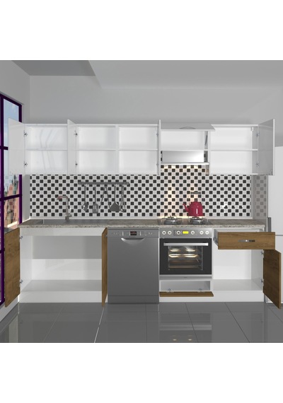 Decoraktiv Elite 280 Ankastre Fırın Modüllü Mdf Hazır Mutfak Dolabı - Tezgah Dahil - Pera - Beyaz Beyaz - Meşe Decoraktiv Elite 280 Ankastre Fırın Modüllü Mdf Hazır Mutfak Dolabı - Tezgah Dahil - Pera - Beyaz Beyaz - Meşe