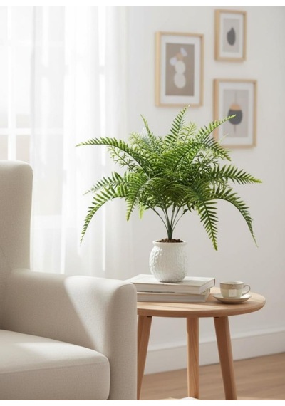 Yapay Çiçek Plastik Cycas Aşk Merdiveni Eğrelti Otu Sıkas Bitkisi 18yaprak 50 50cm Yapay Bitki Yeşil