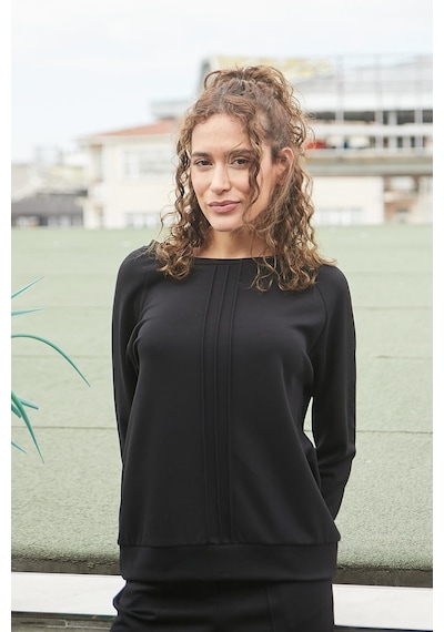 Jument Baharlık Modal Kumaş Kayık Yaka Önü Nervürlü Reglan Kollu Bluz Pantolon İçin 49045 -siyah Siyah Jument Baharlık Modal Kumaş Kayık Yaka Önü Nervürlü Reglan Kollu Bluz Pantolon İçin 49045 -siyah Siyah
