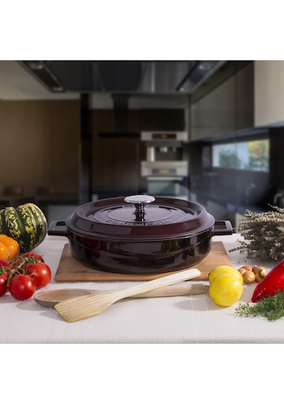 Lava Döküm Çok Amaçlı Yayvan Tencere Çap 24 CM. Majolica Mor