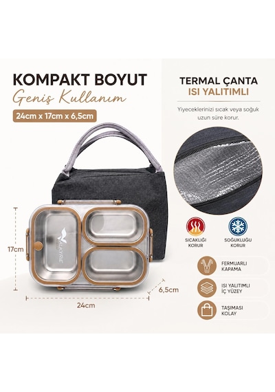 Valkyrie 304 Paslanmaz Çelik 3 Bölmeli Kahve Lunch Box Termal Çantalı Sızdırmaz Kapaklı Beslenme Kabı, Valkyrie 304 Paslanmaz Çelik 3 Bölmeli Kahve Lunch Box Termal Çantalı Sızdırmaz Kapaklı Beslenme Kabı,