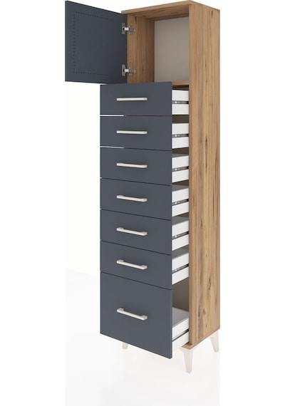 Arges Dolap Tek Raflı 7 Çekmeceli Tek Kapaklı 44x30x182 Çam-antrasit Atlas Çam