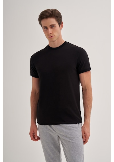 Cazador Erkek Siyah Bisiklet Yaka T-shirt 46200