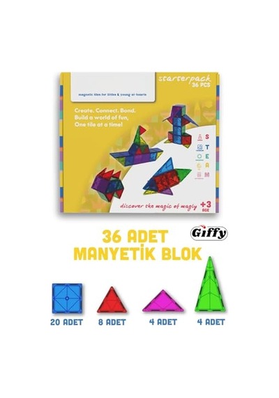Manyetik Yapı Blokları Çocuklar Için Renkli 3 Boyutlu 36 Parça Manyetik Karo Oyun Seti, Çocuklar İçin Eğitici, Öğretici, Aile Aktivite, İnteraktif, Manyetik Oyun Setleri