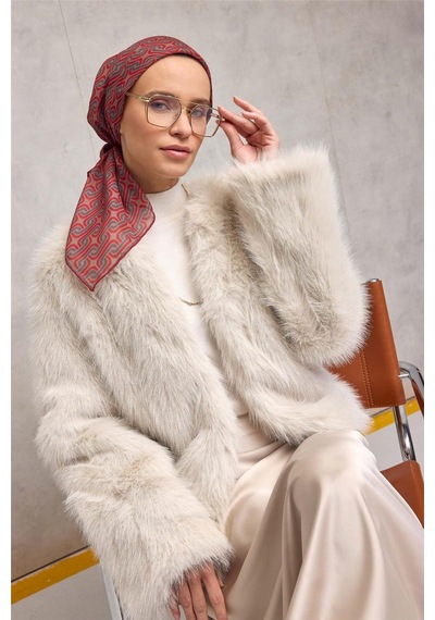 Silk Home Pamuk Polyester Soft Eşarp Geometrik Desen Bej 90x90 Çok Renkli