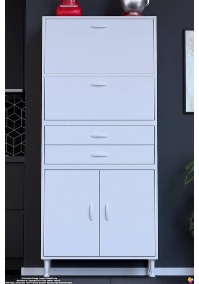 Nexa 80 Cm 2 Çekmece 4 Kapaklı Çok Amaçlı Mutfak, Bakliyat Ve Kahve Köşesi Banyo Dolabı 80x181x32 Cm Beyaz