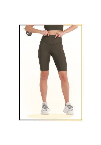Missmaral Kadın Haki Yüksek Bel Toparlayıcı Kısa Spor Tayt Biker Şort Basics Casual & Comfort 1070 Haki