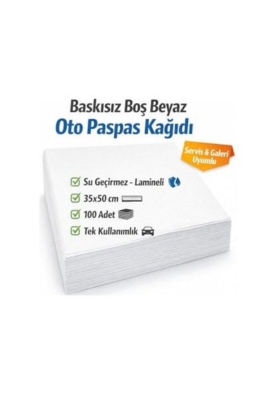 Laminasyonlu Silikonlu Oto Paspas Kağıdı 35x50 Suya Ve Neme Dayanıklı 100 Adet Beyaz Açık Bej