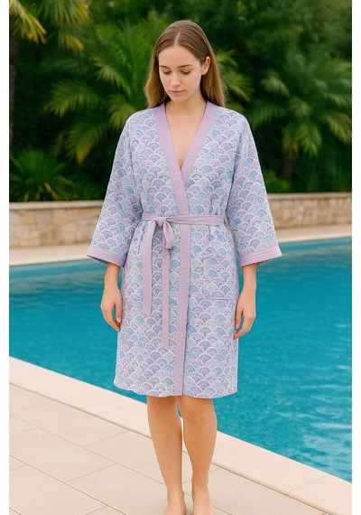 Baskılı Müslin Kimono Bornoz Unisex %100 Pamuk Yumuşacık 2 Katlı Doğal Kumaş - Ztmbb10 Çok Renkli