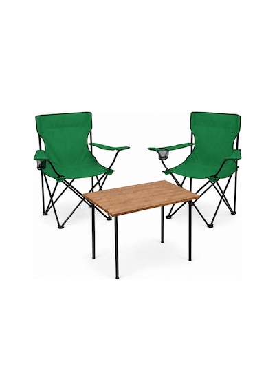 2 Sandalyeli Katlanır Kamp Masa Sandalye Seti 60x45 Cm 3 Parça Açık Yeşil