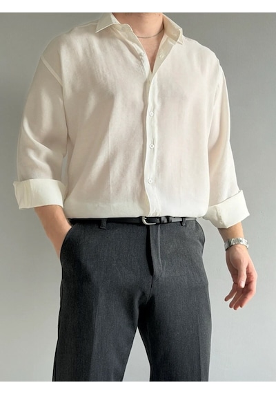 Relaxed Fit Hafif Rahat Modal Kumaş Gömlek Beyaz