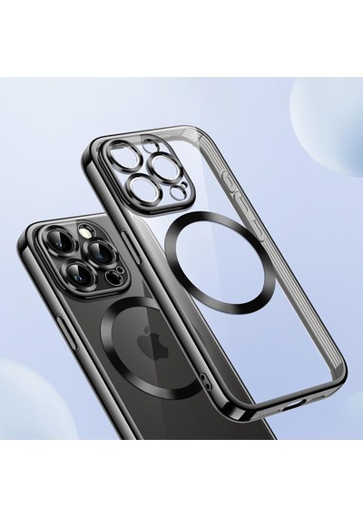 Apple Uyumlu  iPhone 15 Pro Max Kılıf Magsafe Özellikli Metal Lazer Silikon Kapak
