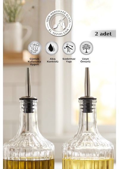 Selen Concept Paslanmaz Çelik Uçlu Sızdırmaz Yağdanlık Kapağı Ve Şişe Tıpası 2li Set Gümüş