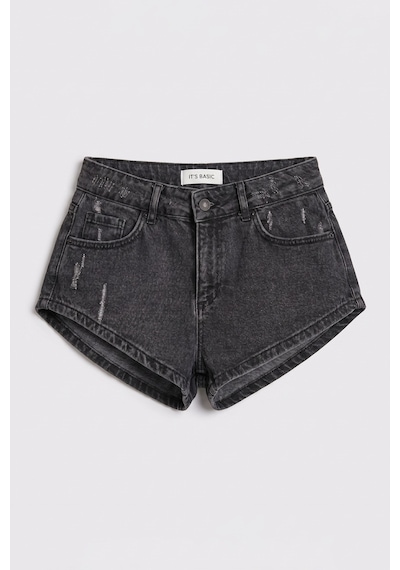 it's basic Kadın Koyu Füme 11s6-1 Süper Mini %100 Koton Denim Şort Çok Renkli