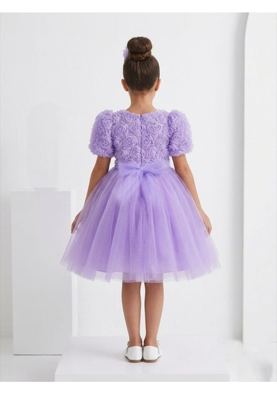 Mnk Baby & Kids Luvia Kısa Kol Kız Tütü Abiye Elbise M00811 Lila